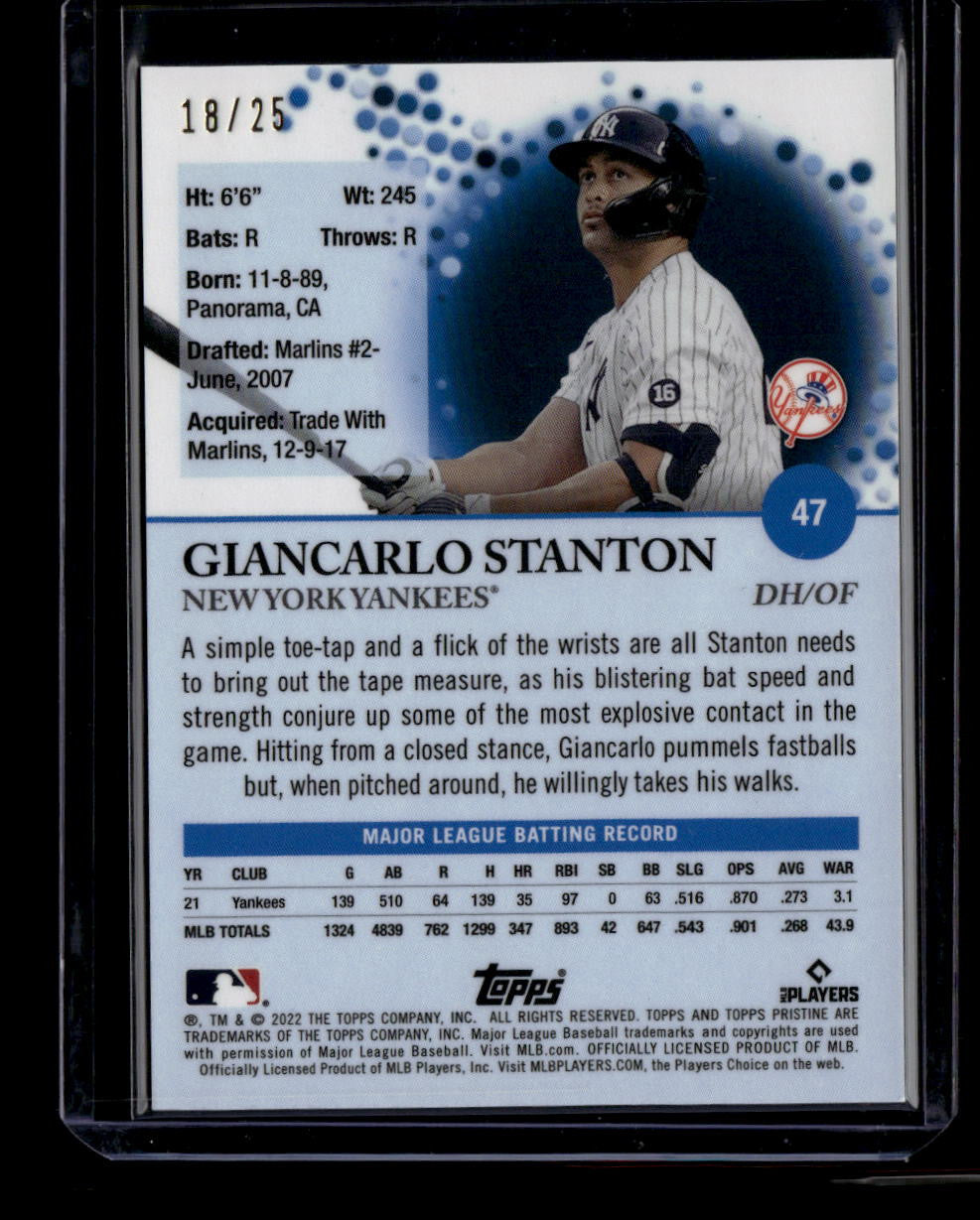 2022 Topps Pristine Orange Refractor 47 Giancarlo Stanton 18/25