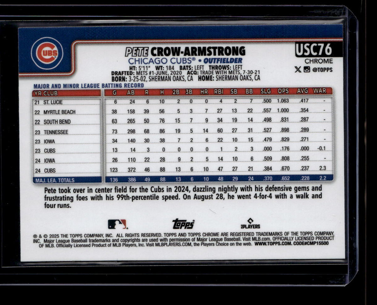 SOLD 183942 2025 Topps Chrome Update Green RayWave Refractor usc76 Pete Crow-Armstrong 50/99