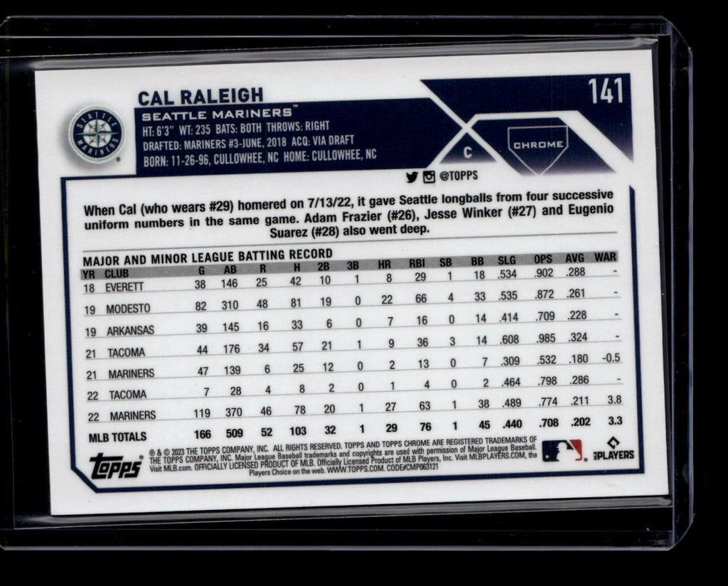 SOLD 183943 2023 Topps Chrome Blue Sonar Refractor 141 Cal Raleigh 58/125