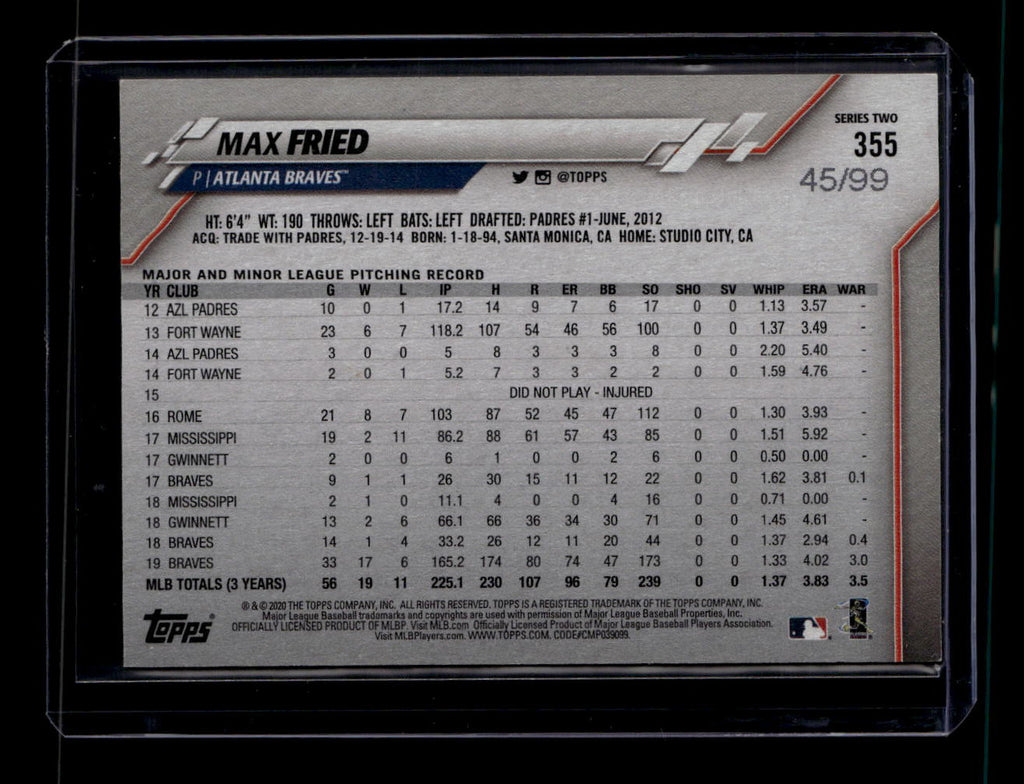 2020 Topps Vintage Stock 355 Max Fried FS 45/99 Future Stars