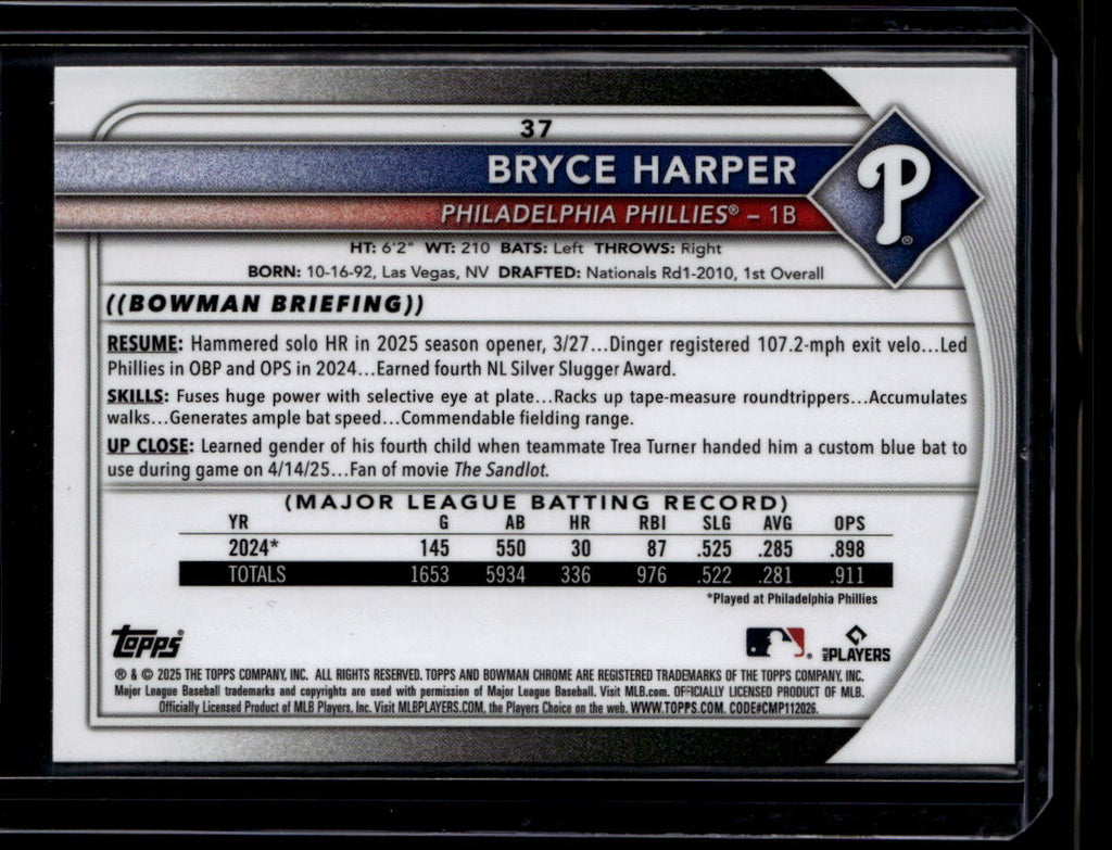 2025 Bowman Chrome Green Refractor 37 Bryce Harper 64/99