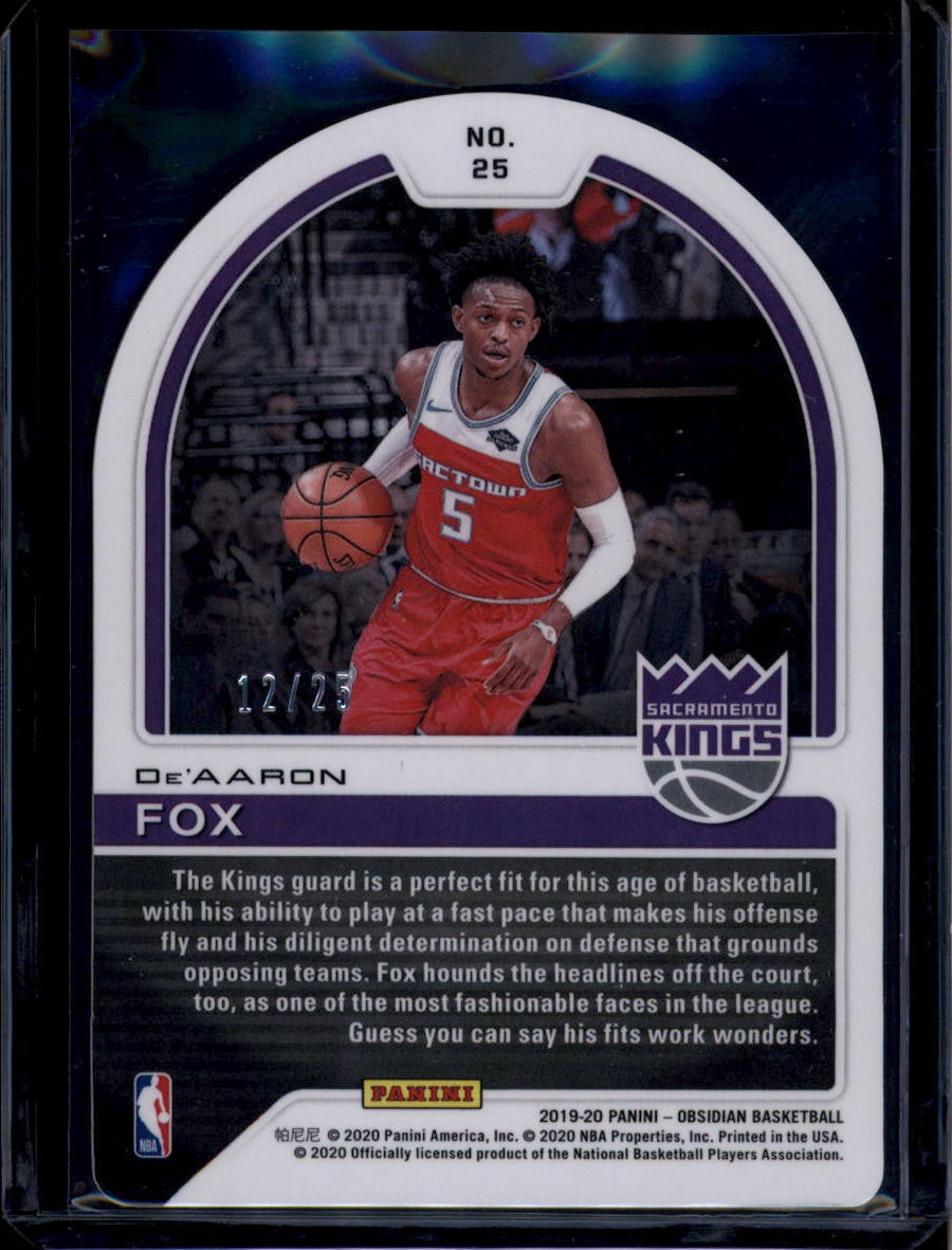 2019-20 Panini Obsidian Tunnel Vision Electric Etch Green 25 De'Aaron Fox 12/25