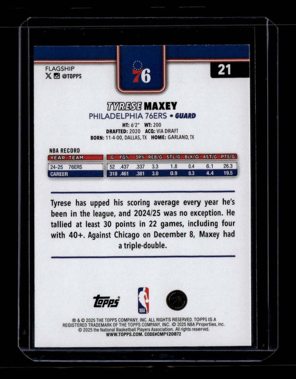 2025-26 Topps Green Rainbow 21 Tyrese Maxey 8/99