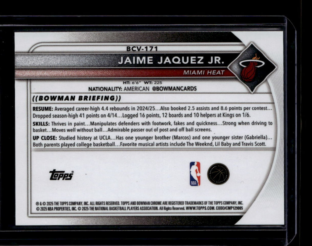 2025-26 Bowman Chrome Gold Mojo Refractor bcv171 Jaime Jaquez Jr. 17/50