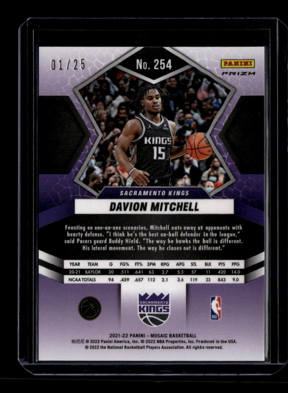 2021-22 Panini Mosaic White 254 Davion Mitchell NP Rookie 1/25 National Pride