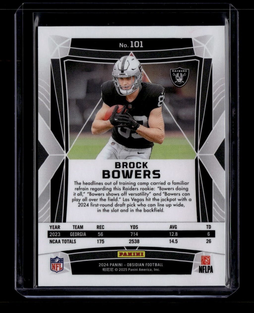 SOLD 183978 2024 Panini Obsidian International 101 Brock Bowers Rookie