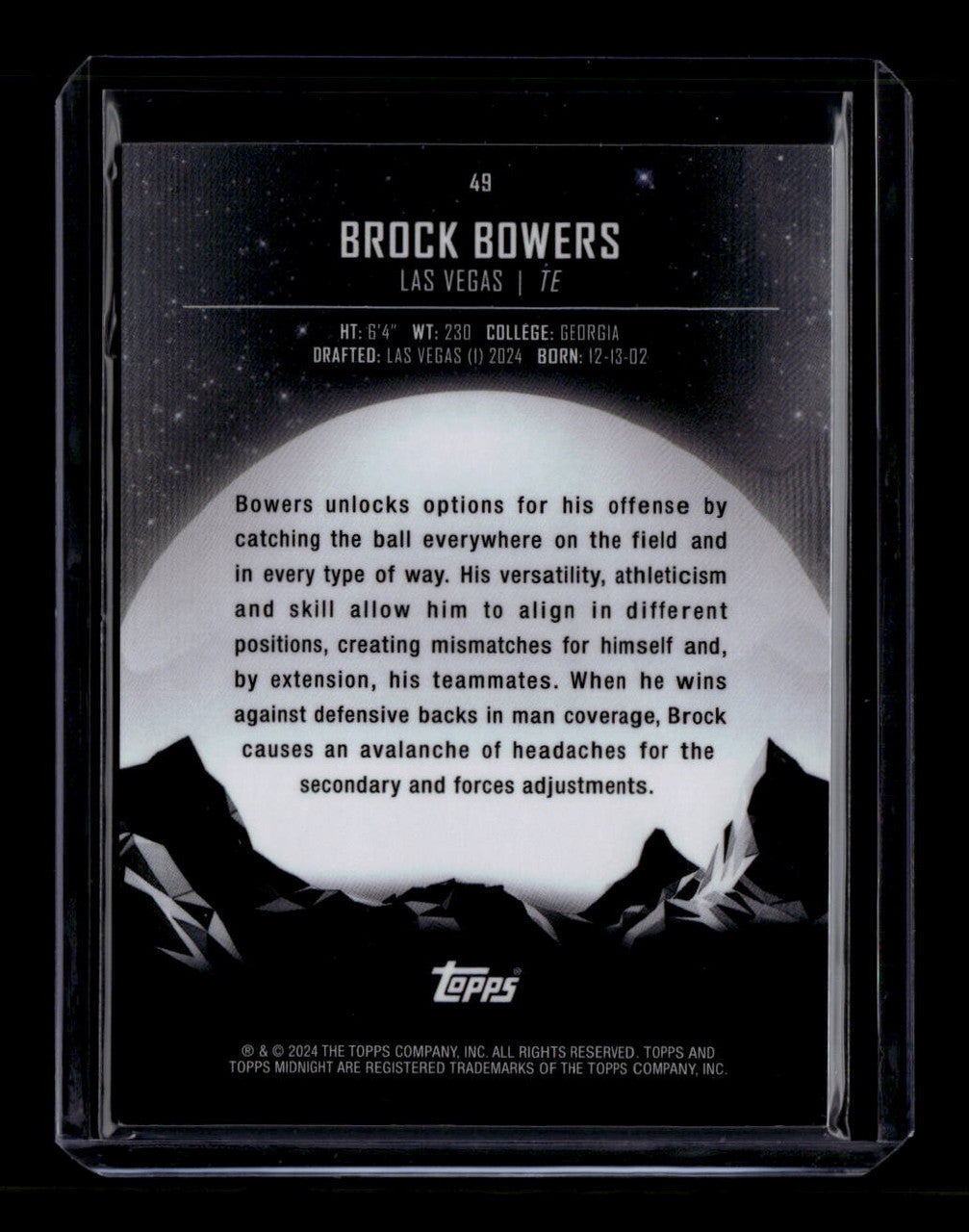 SOLD 183979 2024 Topps Midnight Morning 49 Brock Bowers Rookie 67/149