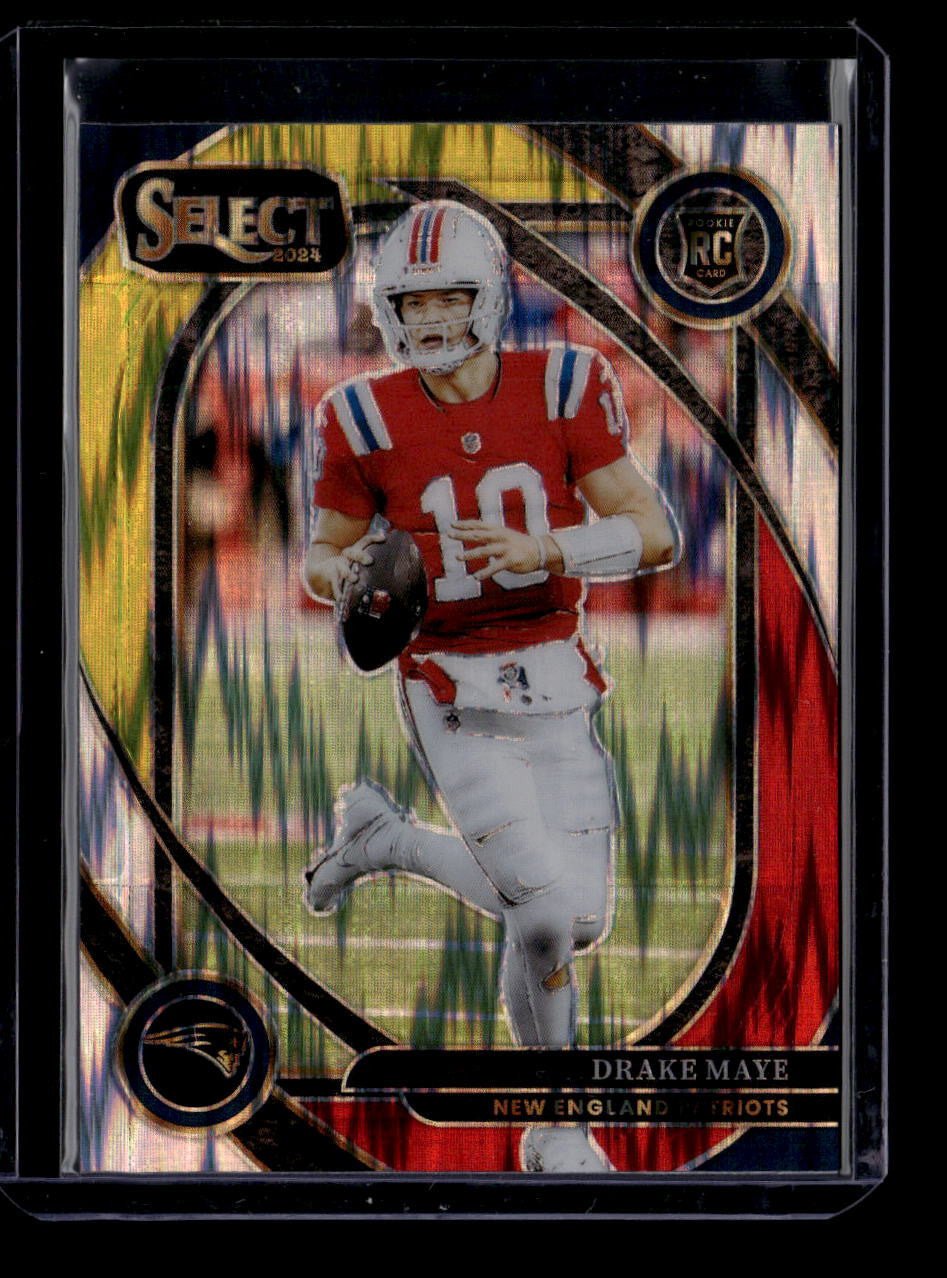SOLD 183982 2024 Select Prizm Red and Yellow Shock Refractor 218 Drake Maye RC Club Level