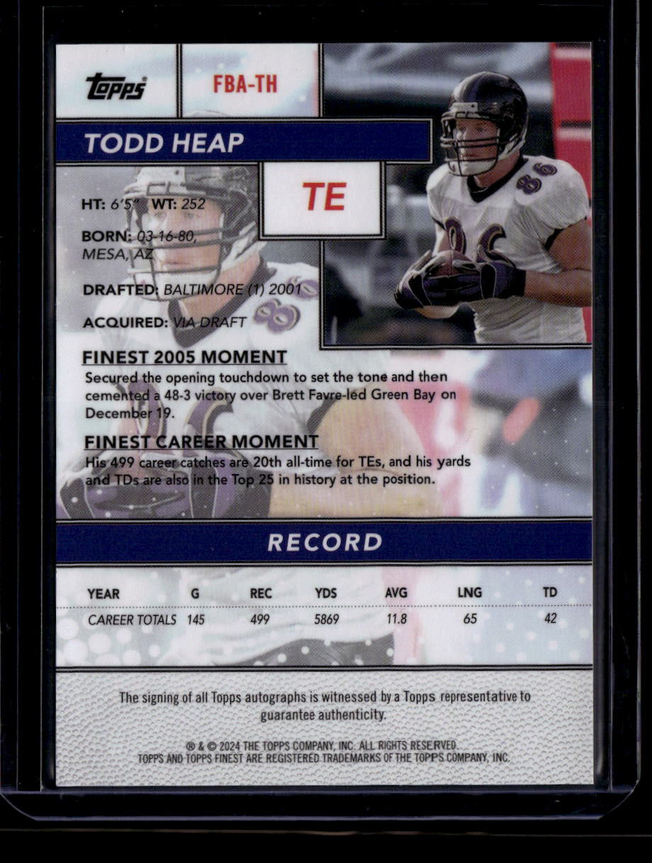 2024 Finest Flashback Autographs Black Geometric Refractor Todd Heap Auto 18/25