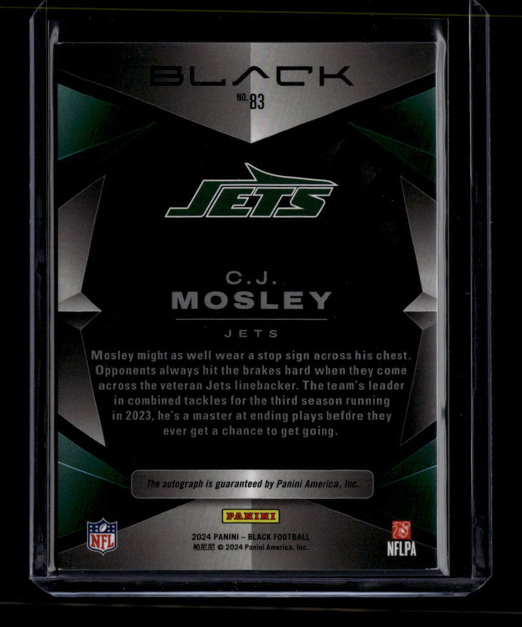 2024 Panini Black Autographs Sapphire 83 C. J. Mosley Auto 29/50