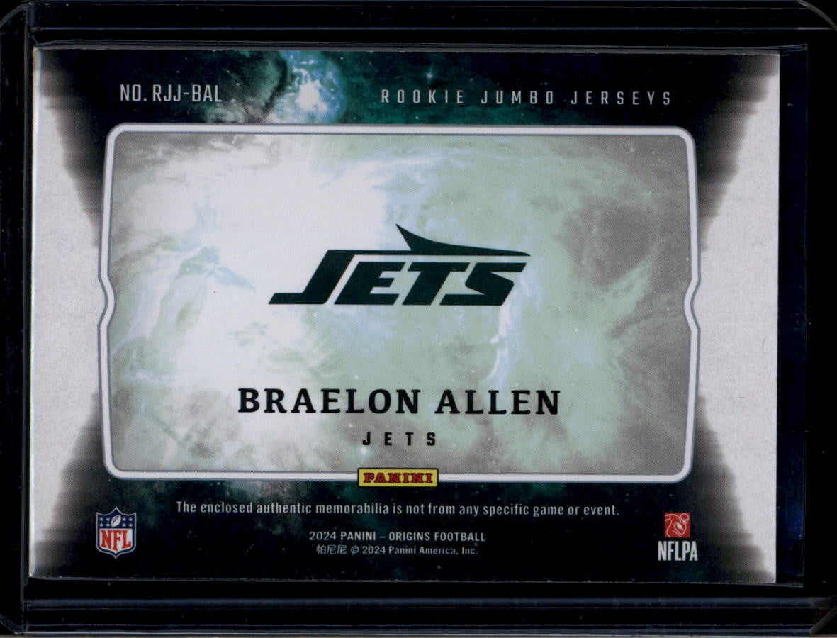SOLD 183995 2024 Panini Origins Rookie Jumbo Jerseys Turquoise Braelon Allen RC Patch 13/25