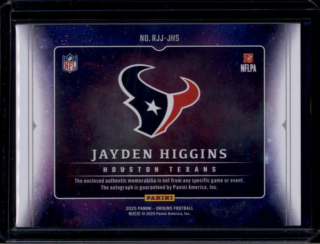 2025 Panini Origins Rookie Jumbo Autographs 11 Jayden Higgins RC Jersey Auto