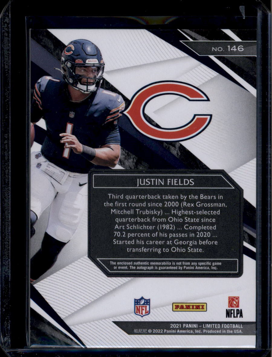 SOLD 184002 2021 Limited Silver Spotlight 146 Justin Fields Rookie Jersey Auto 38/75