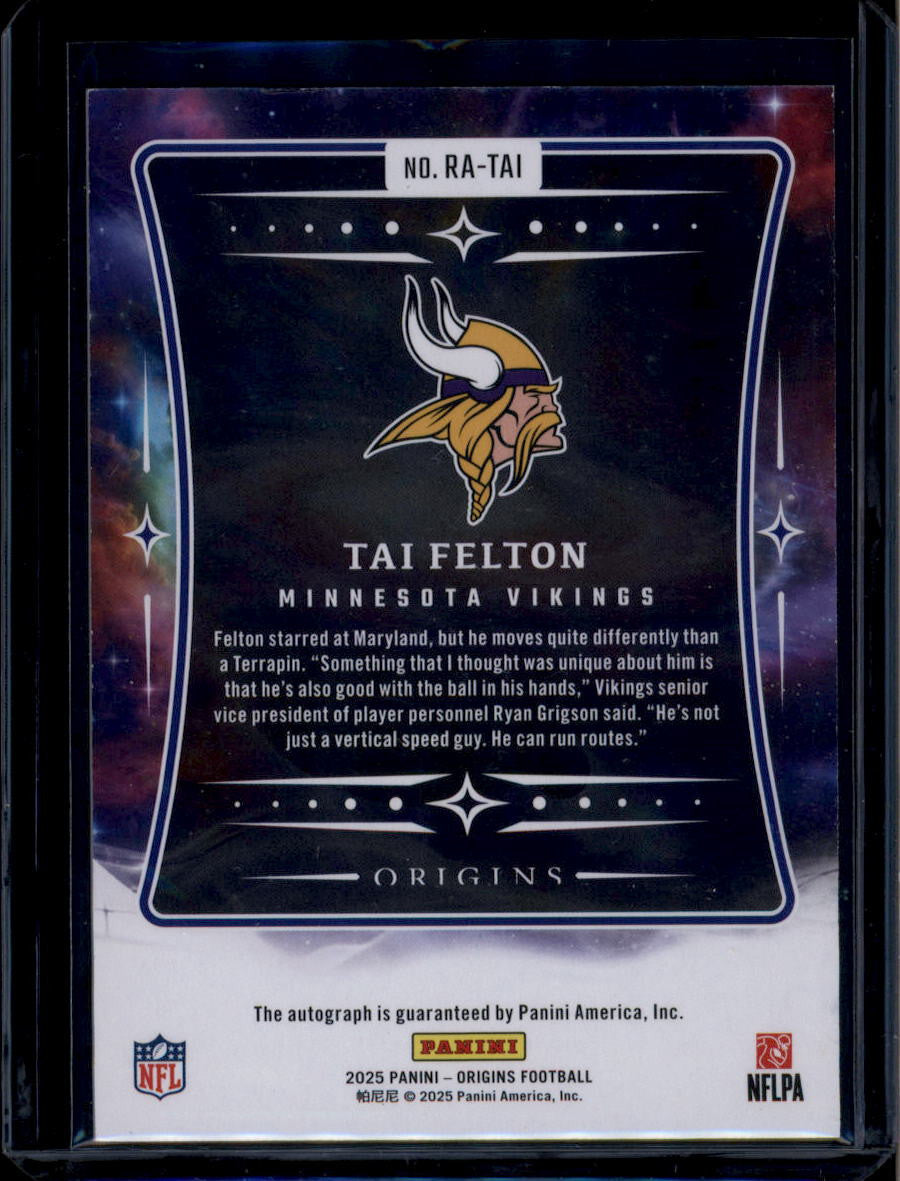 2025 Panini Origins Rookie Autographs Turquoise 28 Tai Felton RC Auto 18/25