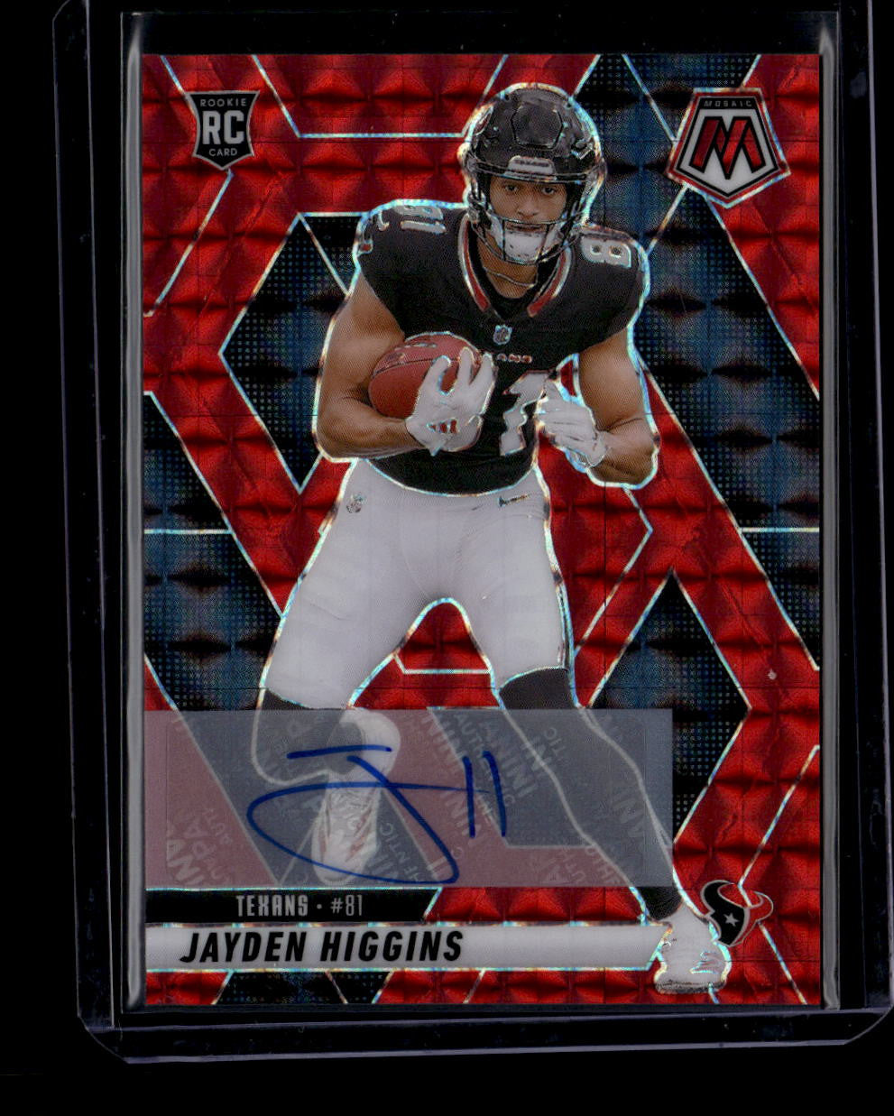 SOLD 184014 2025 Panini Mosaic Rookie Autograph Mosaic Red 346 Jayden Higgins RC Auto 60/199