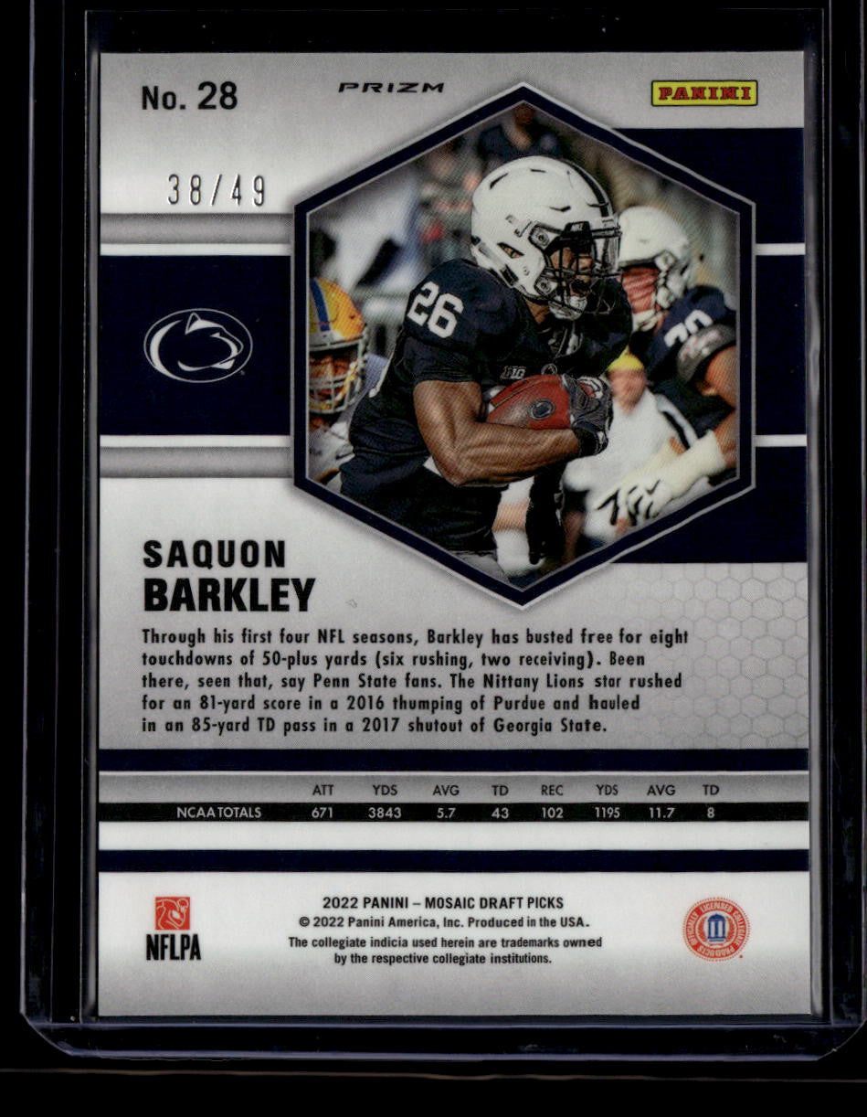 2022 Panini Mosaic Draft Picks Mosaic Purple Refractor 28 Saquon Barkley 38/49