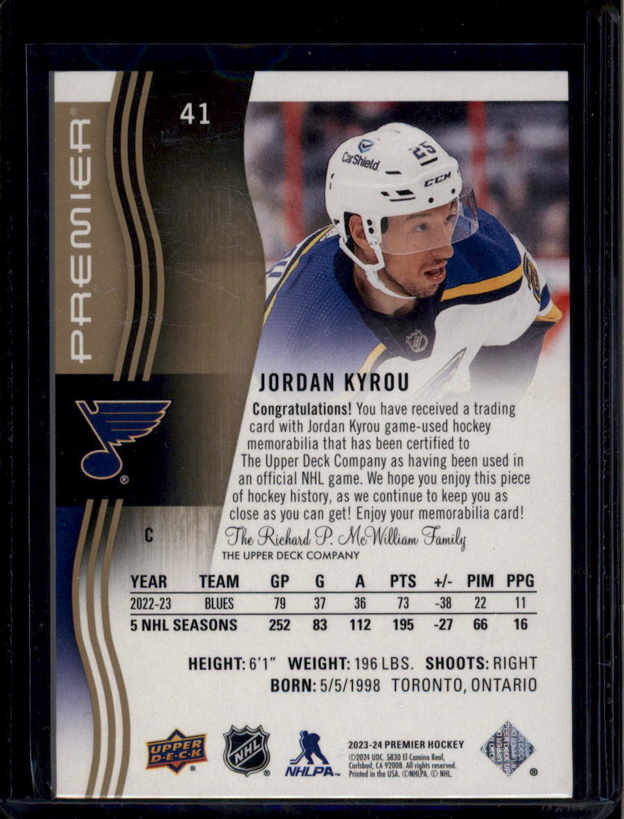 2023-24 UD Premier Jerseys Premium Memorabilia 41 Jordan Kyrou Patch 24/25