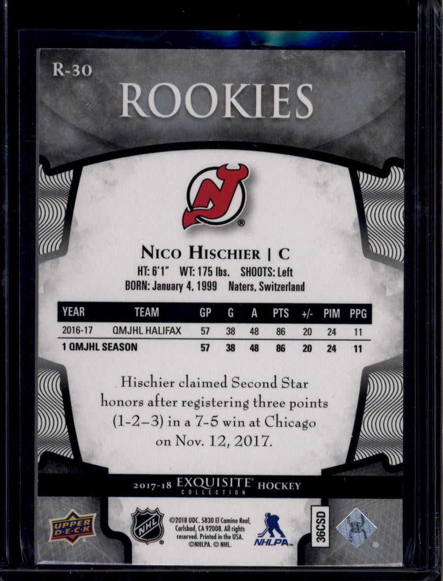 2017-18 Exquisite Collection Rookies r30 Nico Hischier Rookie 161/175
