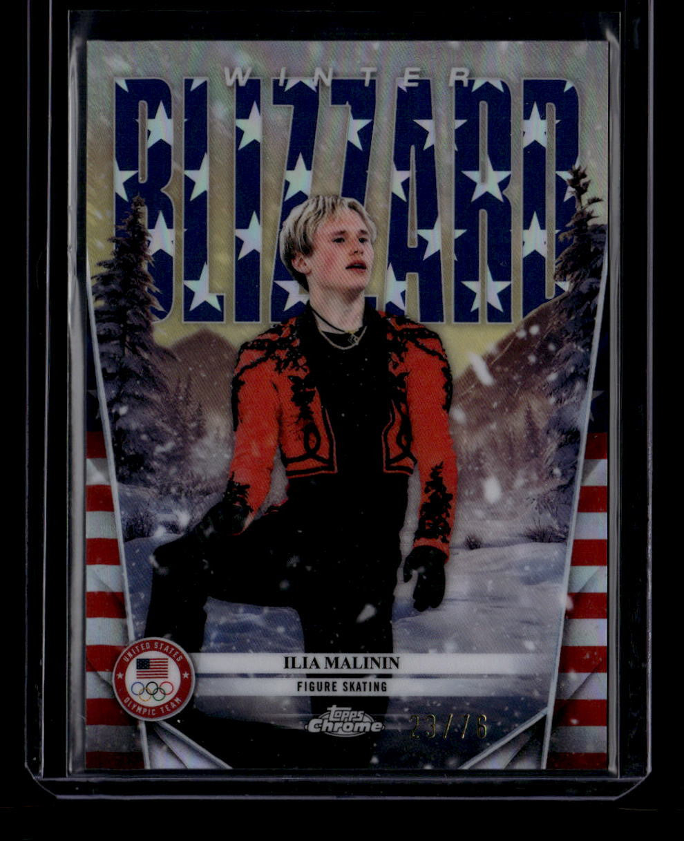 SOLD 184047 2026 Topps Chrome Olympic Winter Blizzard USA Flag Refractor Ilia Malinin 23/76
