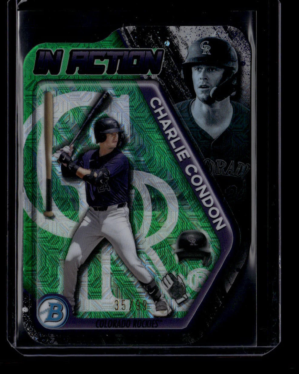 2025 Bowman Chrome Draft Mega In Action Green Refractor Charlie Condon RC 35/99