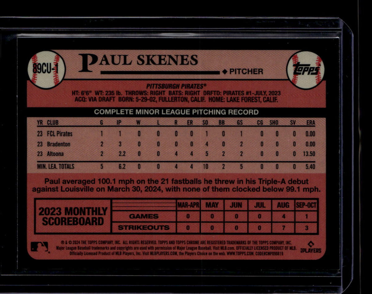 SOLD 184063 2024 Topps Chrome Update '89 Topps 89cu1 Paul Skenes Rookie