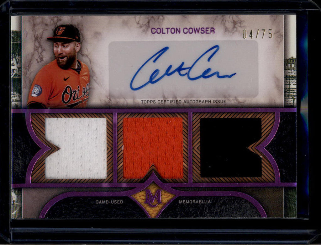 2025 Topps Museum Signature Swatches Pink Colton Cowser Triple Jersey Auto 4/75