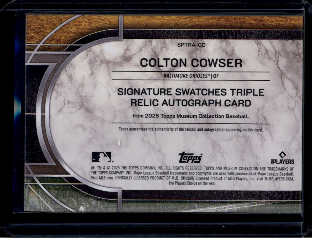 2025 Topps Museum Signature Swatches Pink Colton Cowser Triple Jersey Auto 4/75