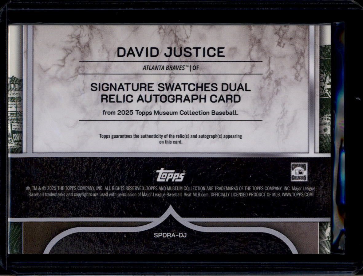 SOLD 184073 2025 Topps Museum Signature Swatches SPDRADJ David Justice Dual Bat Auto 128/199