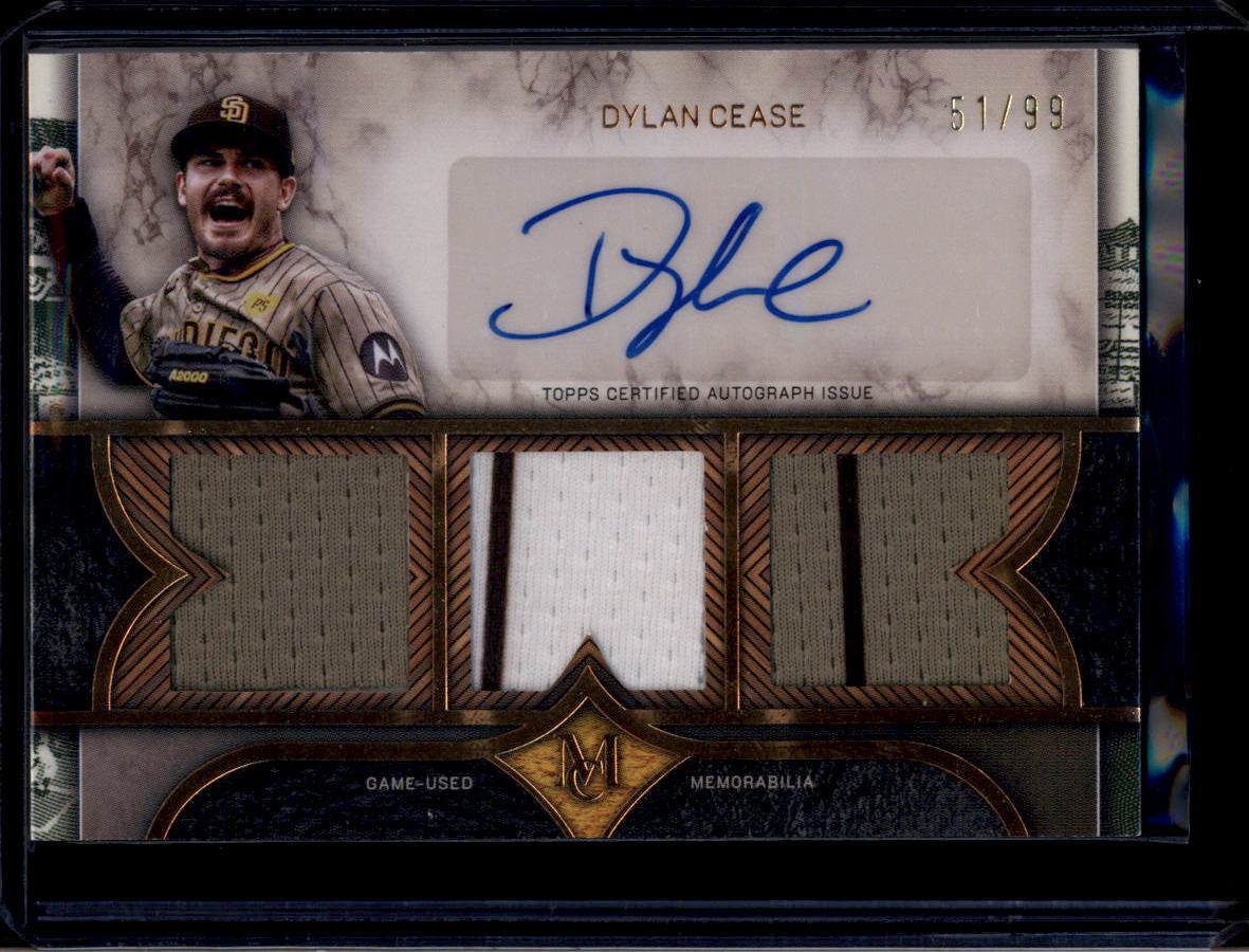 SOLD 184074 2025 Topps Museum Signature Swatches Relic Dylan Cease Triple Jersey Auto 51/99