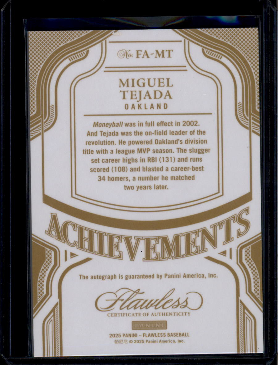 2025 Panini Flawless Flawless Achievements Signatures 1 Miguel Tejada Auto 15/20