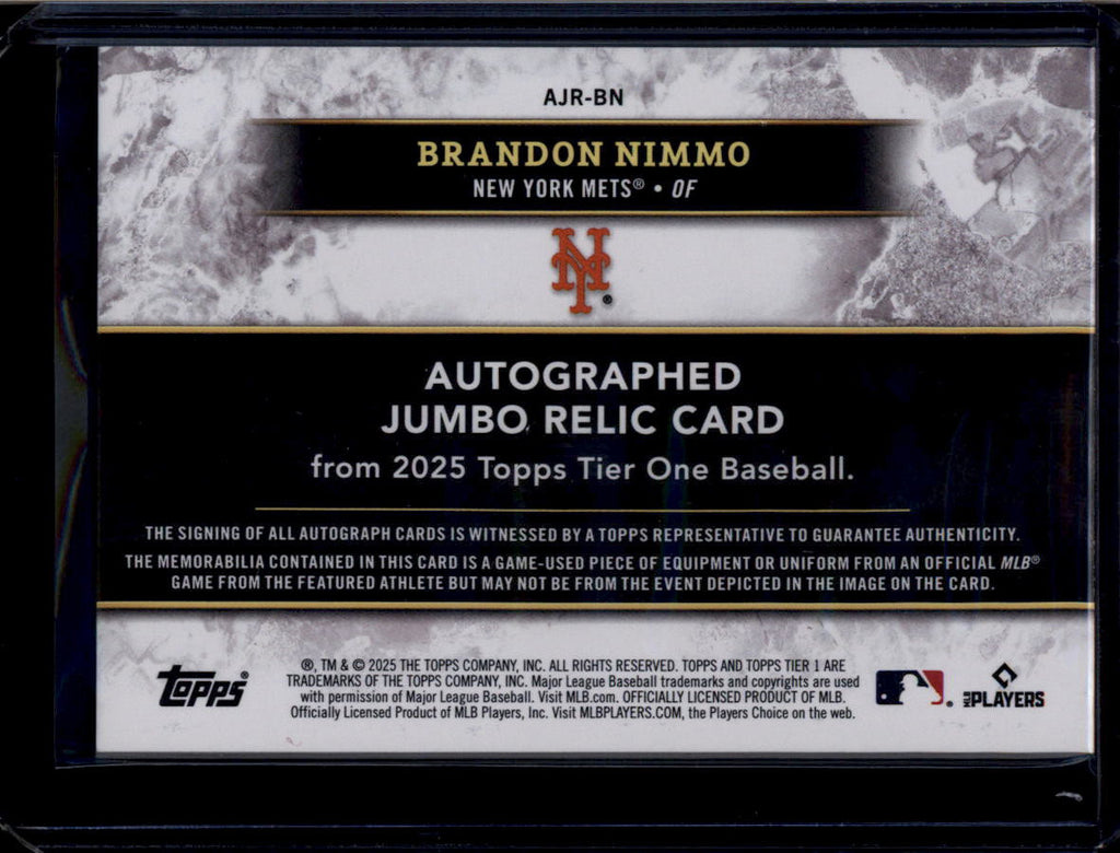 2025 Topps Tier One Jumbo Relic Autographs Brandon Nimmo Jersey Auto 92/149