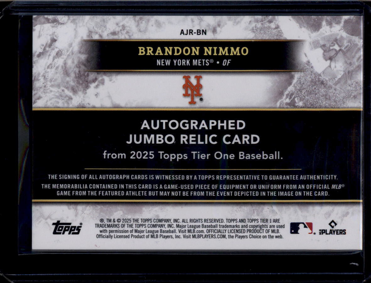 2025 Topps Tier One Jumbo Relic Autographs Brandon Nimmo Jersey Auto 92/149