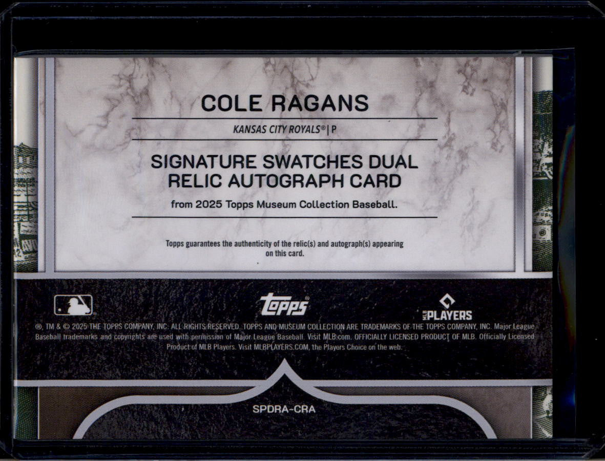 SOLD 184078 2025 Topps Museum Signature Swatches SPDRACRA Cole Ragans Dual Jersey Auto 46/50