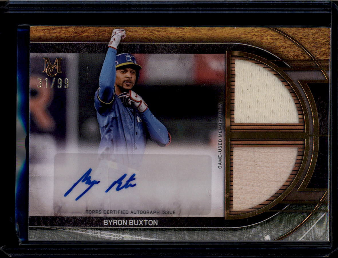 SOLD 184079 2025 Topps Museum Signature Swatches Byron Buxton Dual Bat Jersey Auto 31/99
