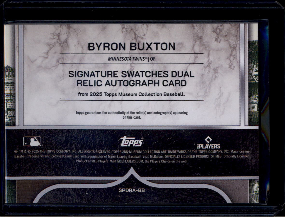 SOLD 184079 2025 Topps Museum Signature Swatches Byron Buxton Dual Bat Jersey Auto 31/99