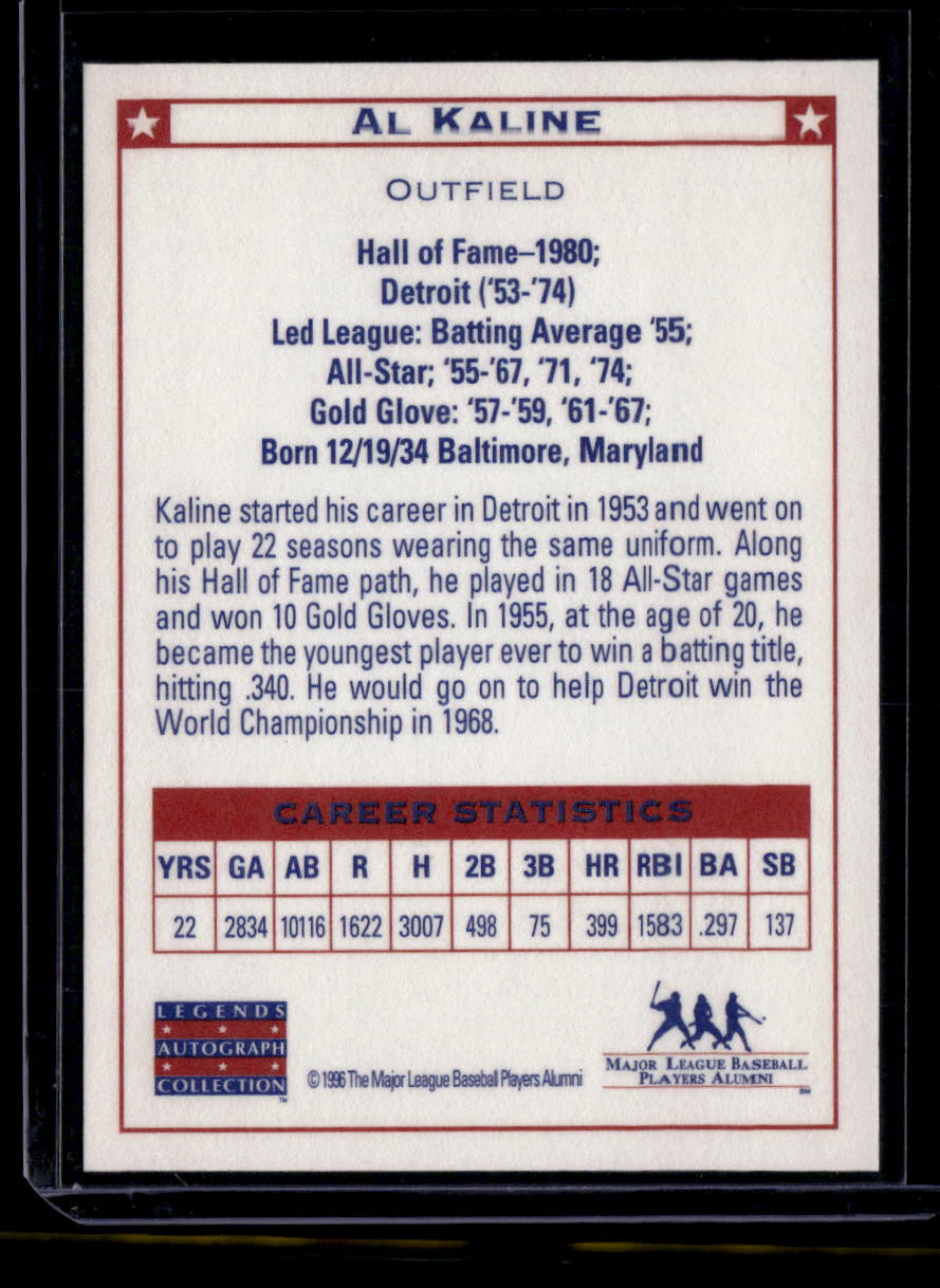 SOLD 184082 1996 Major League Players Alumni Legends Autographs Collection Al Kaline Auto