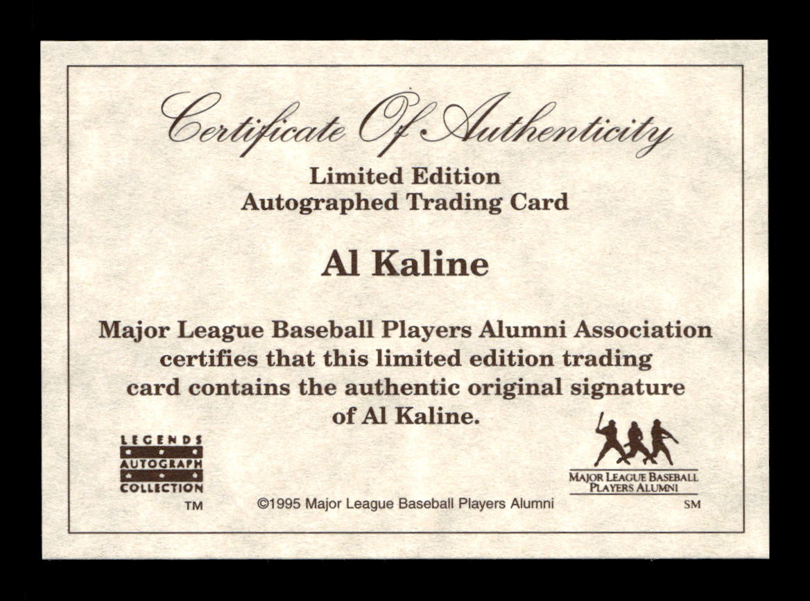 SOLD 184082 1996 Major League Players Alumni Legends Autographs Collection Al Kaline Auto
