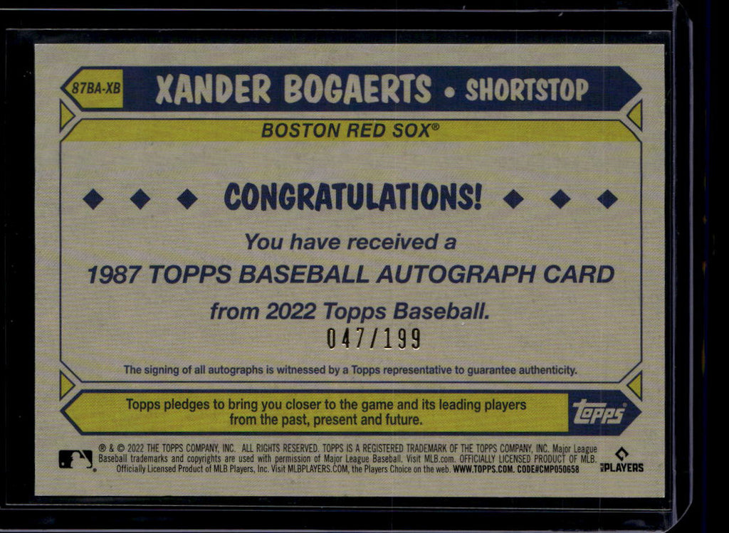SOLD 184086 2022 Topps '87 Topps Autographs Black 87baxb Xander Bogaerts Auto 47/199