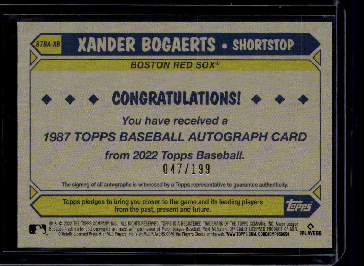SOLD 184086 2022 Topps '87 Topps Autographs Black 87baxb Xander Bogaerts Auto 47/199