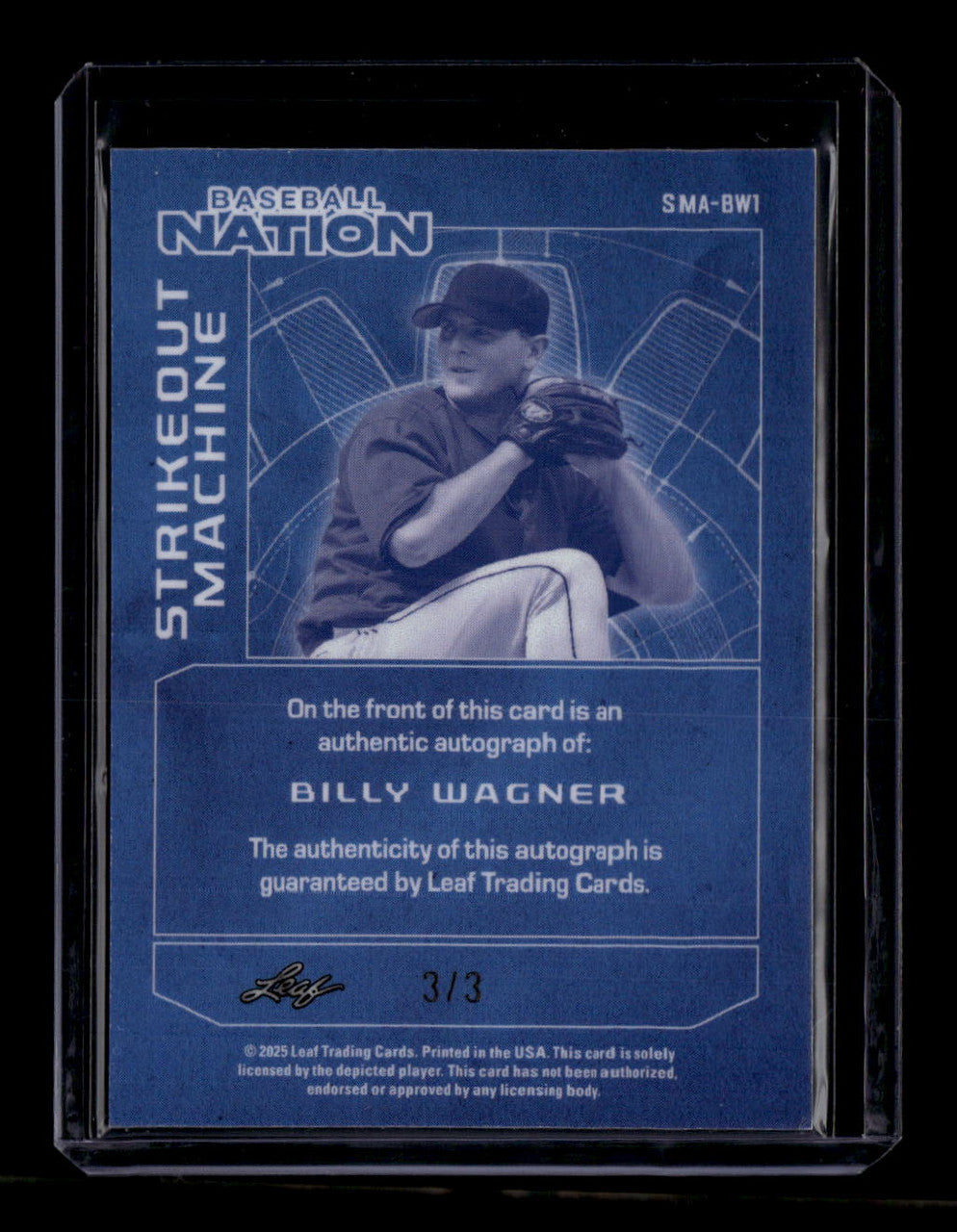 2025 Leaf Baseball Nation Strikeout Machine Blue Prismatic Billy Wagner Auto 3/3