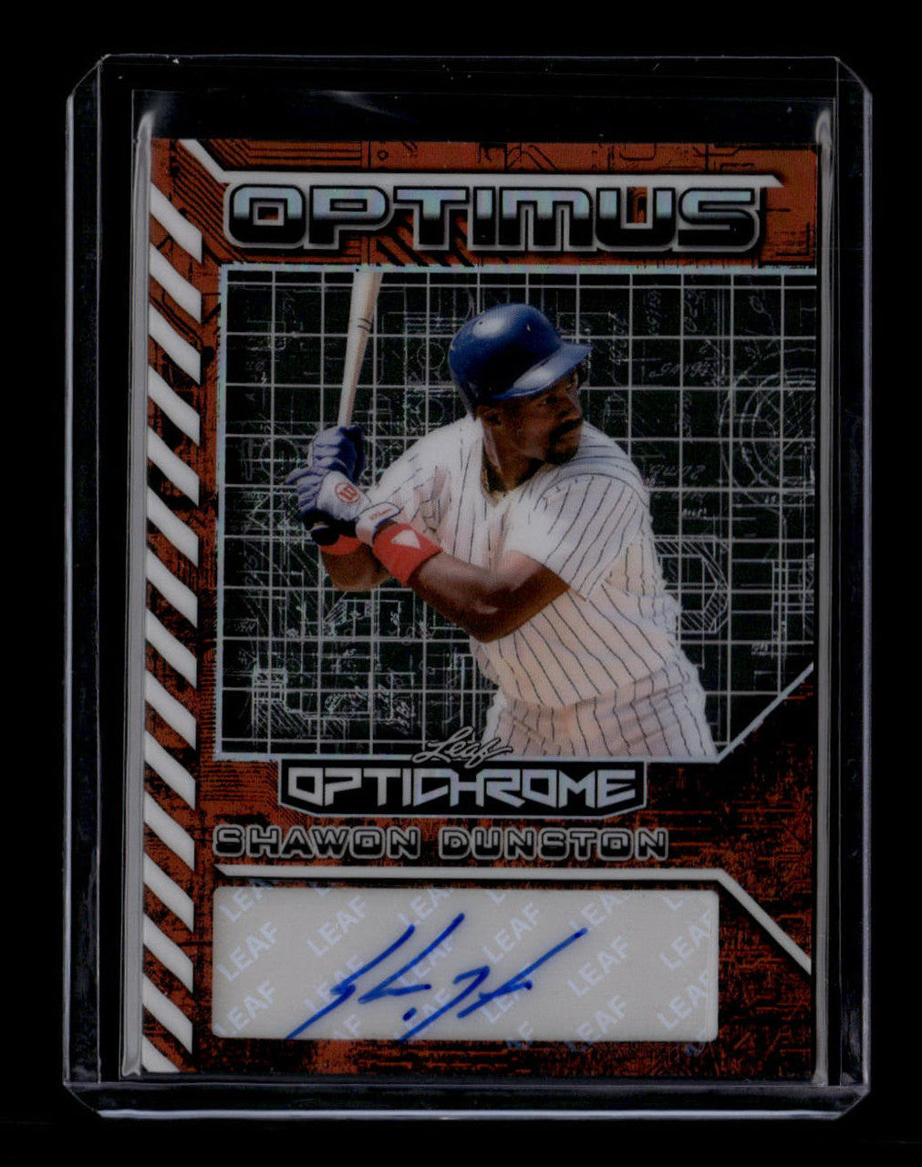 SOLD 184091 2025 Leaf Optichrome Optimus Autographs Orange Prismatic Shawon Dunston Auto 1/1