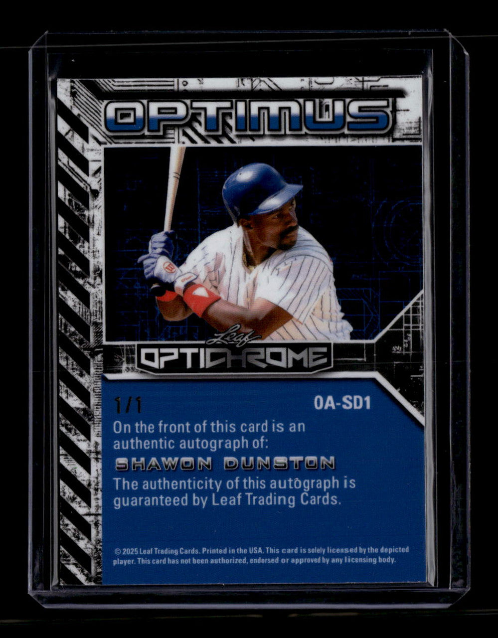 SOLD 184091 2025 Leaf Optichrome Optimus Autographs Orange Prismatic Shawon Dunston Auto 1/1