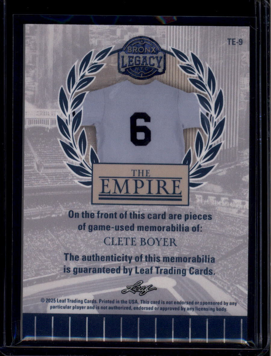 2025 Leaf A Bronx Legacy The Empire Memorabilia Silver Clete Boyer Dual Bat 2/4
