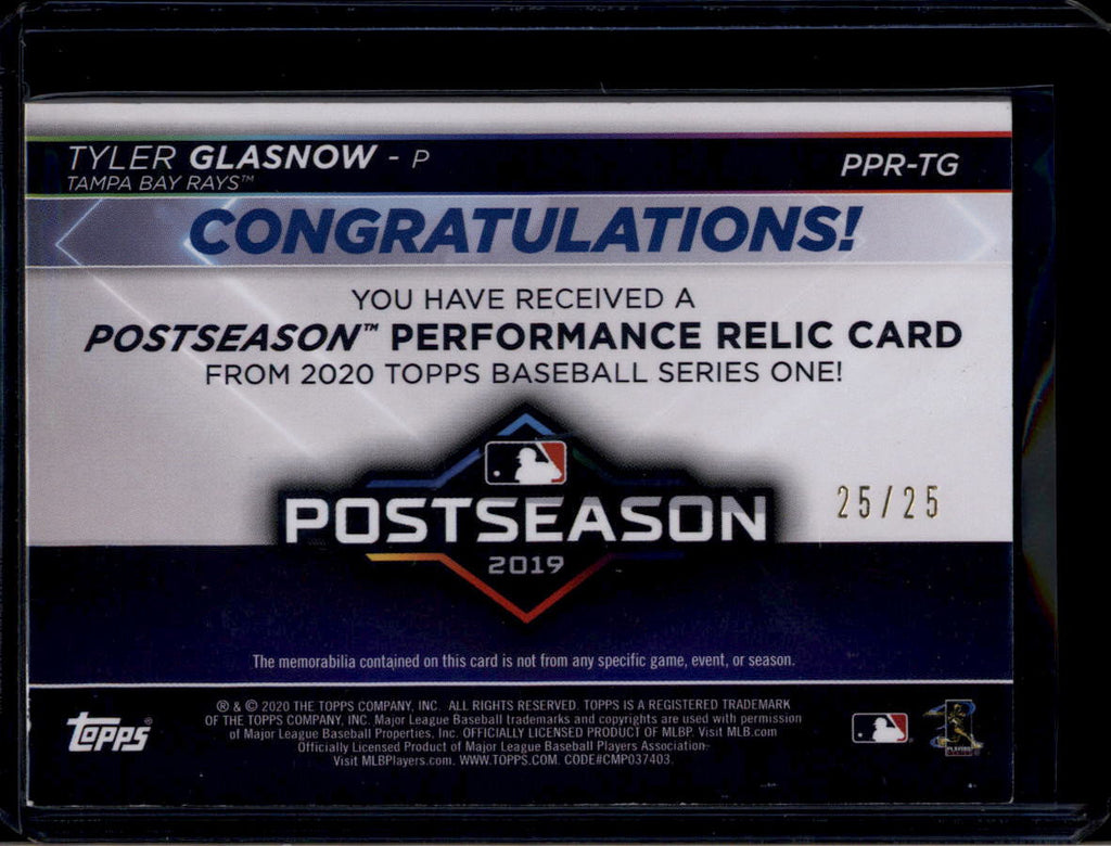 2020 Topps Postseason Performance Relics Red PPRTG Tyler Glasnow Patch 25/25