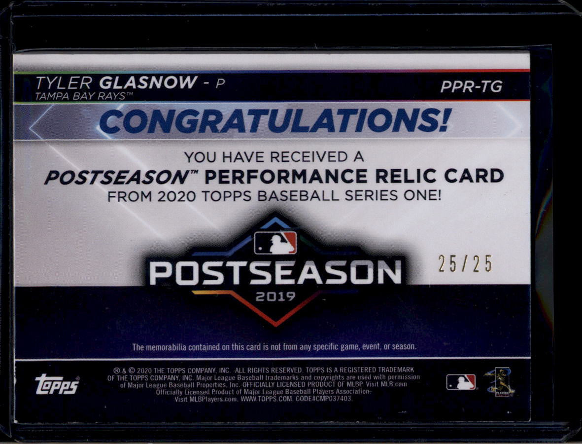 2020 Topps Postseason Performance Relics Red PPRTG Tyler Glasnow Patch 25/25