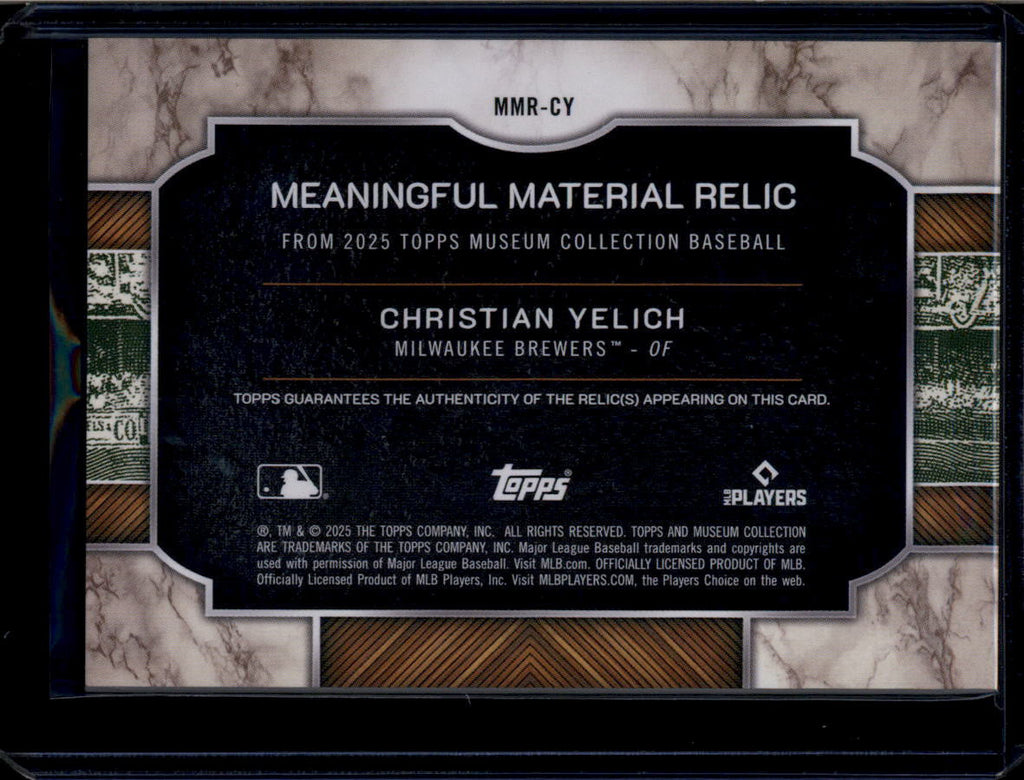 DELETE 184097 2025 Topps Museum Meaningful Material Sapphire MMRCY Christian Yelich Patch /35