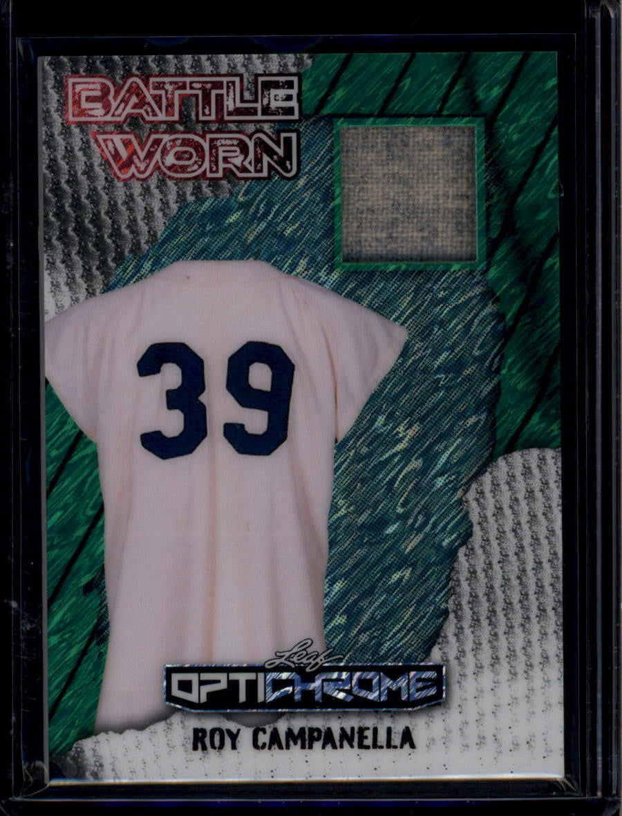 2025 Leaf Optichrome Battle Worn Green Shimmer bwrc2 Roy Campanella Jersey 1/3