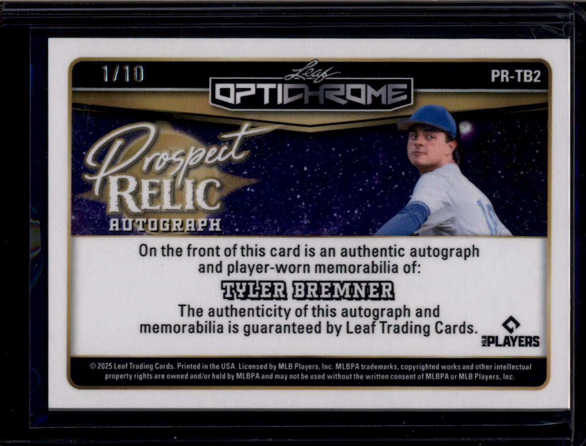 2025 Leaf Optichrome Prospect Relic Autographs Tyler Bremner RC Jersey Auto 1/10