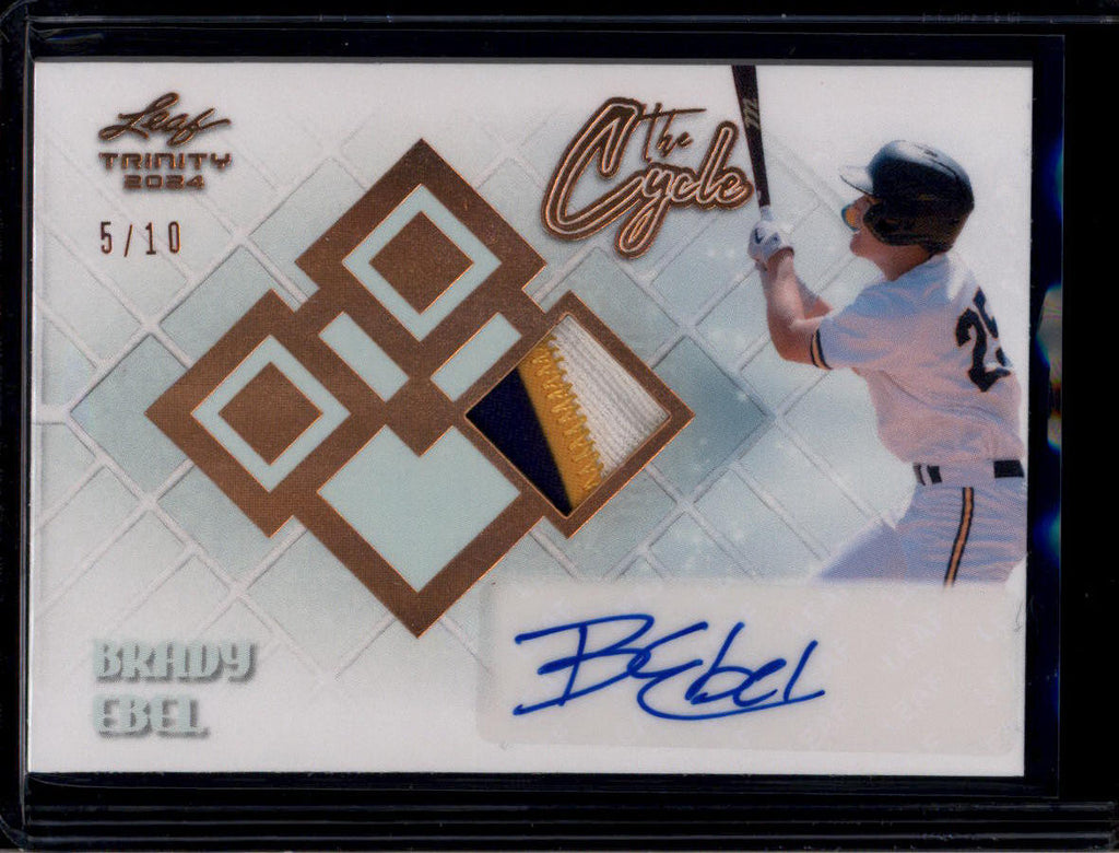 SOLD 184108 2024 Leaf Trinity The Cycle Single csbe1 Brady Ebel Rookie Patch Auto 5/10