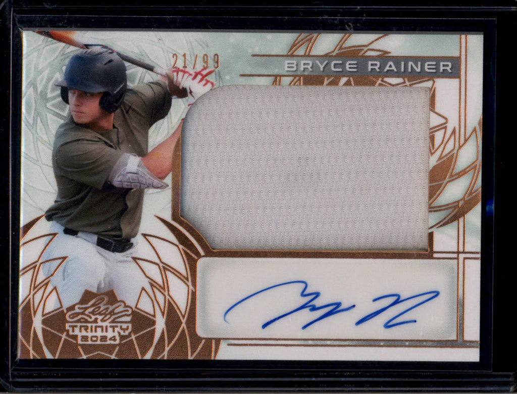 SOLD 184110 2024 Leaf Trinity Patch Autographs Bronze Bryce Rainer Rookie Jersey Auto 21/99
